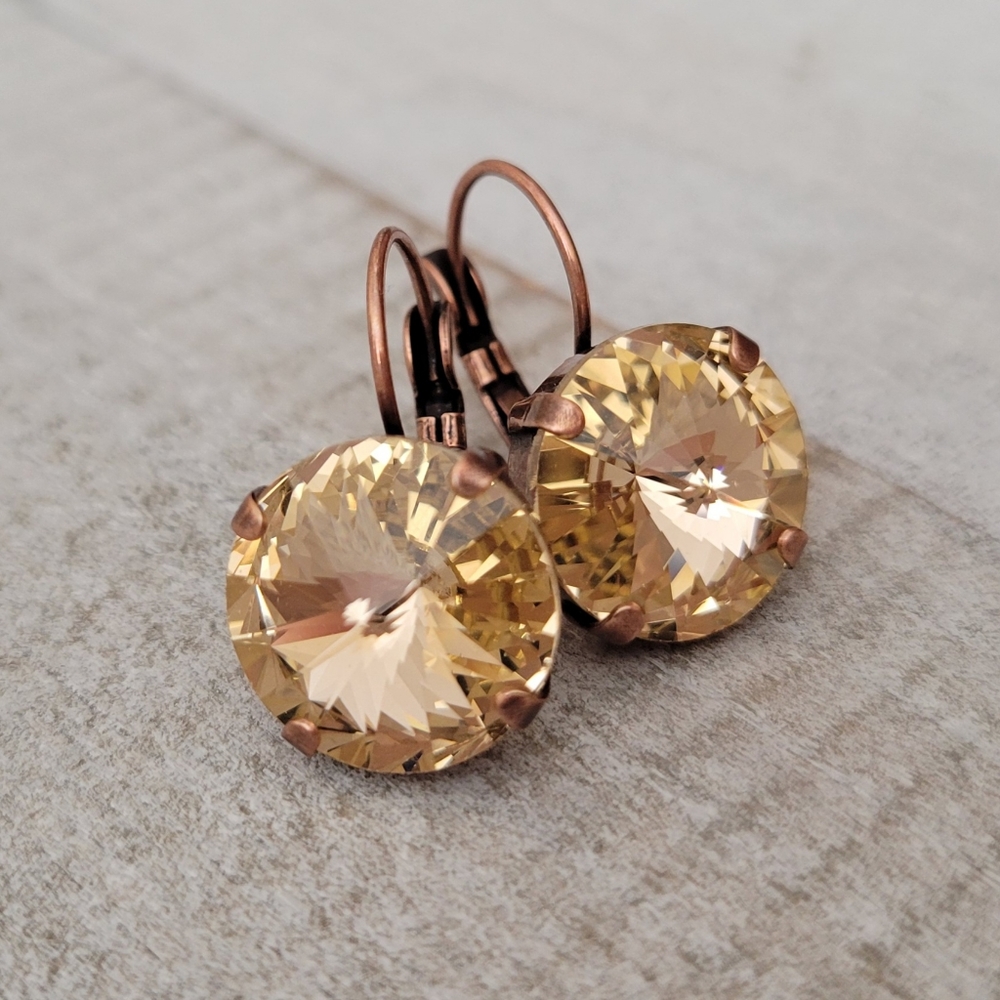 Austrian Crystal Earrings in Antique Copper lever